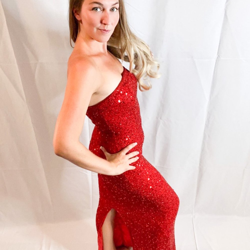 Red Strapless Sequin Bodycon Dress